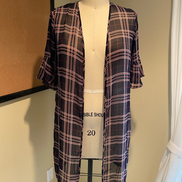 Flare Sleeve Kimono-Navy, Red & White - Picture 2 of 4